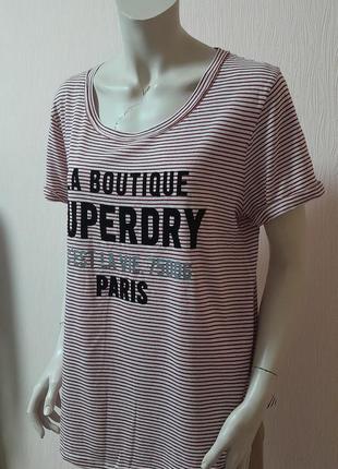 Біла футболка з додаванням льону в червону смужку superdry paris made in india6 фото