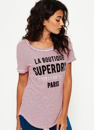 Біла футболка з додаванням льону в червону смужку superdry paris made in india2 фото