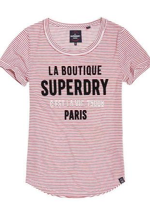 Біла футболка з додаванням льону в червону смужку superdry paris made in india3 фото