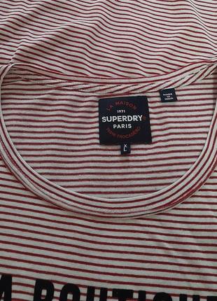 Белая футболка с добавлением льна в красную полоску superdry paris made in india8 фото