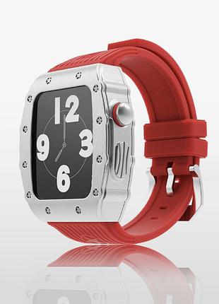 Эксклюзивный чехол из нержавеющей стали bucorich apple watch case  7/8/9 (45 мм) silver red