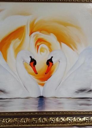 Картина репродукция " лебеди" 60х100 см.4 фото