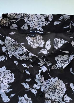 Шифоновая блуза tally weijl с кружевом в цветочный принт черно-белая m/l как zara3 фото