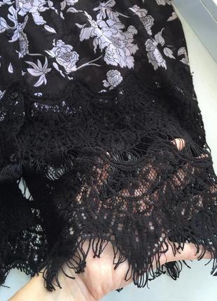 Шифоновая блуза tally weijl с кружевом в цветочный принт черно-белая m/l как zara6 фото