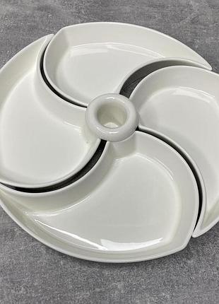 Менажниця порцелянова 4-секційна 28 см на підставці interos pj02043