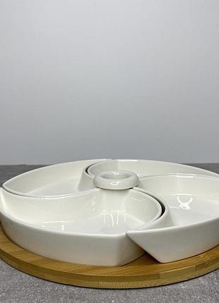 Менажниця порцелянова 4-секційна 28 см на підставці interos pj02043