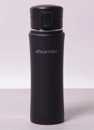 Термос-бутылка kamille 500 мл спортивная из нержавеющей стали черный км-2066