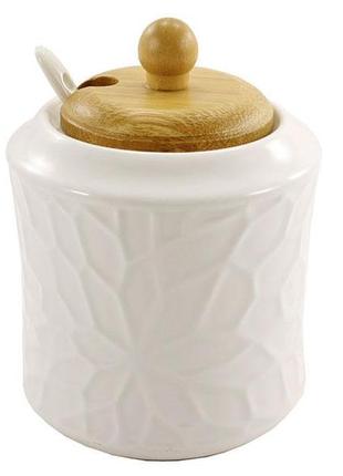 Цукорниця з ложкою та дерев'яною кришкою 380 мл pj03252-12 фото