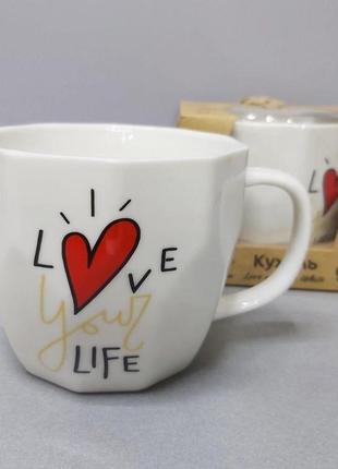 Чашка фарфоровая 360 мл milika love your life white m0520-l254w