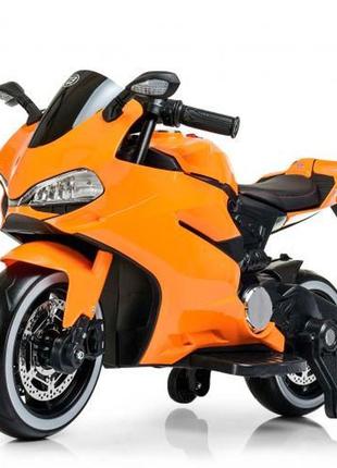 Детский электромотоцикл ducati (оранжевый цвет) с подсветкой колес