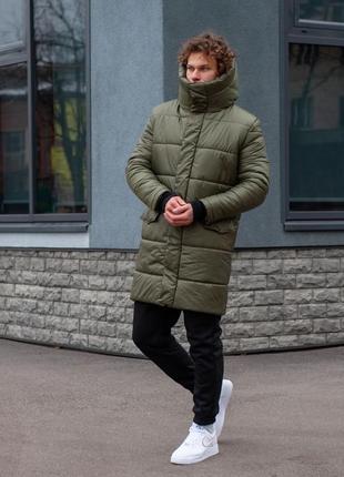 Пуховик теплый, куртка удлиненная мужская