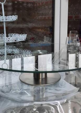 Блюдо-подставка поворотная d-30 см стеклянная на ножке для кенди баров a-plus 18184 фото