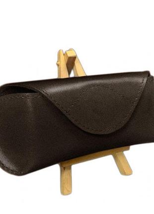 Кожаный чехол для очков с клапаном на магните темно-коричневый краст