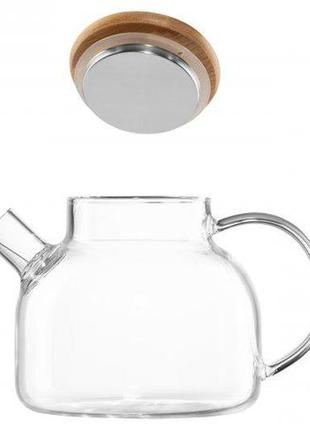 Заварювальний чайник скляний із бамбуковою кришкою 600 мл ardesto ar3006gb2 фото