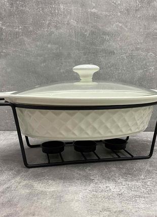 Мармит керамический овальный с черной подставкой 32,5 см maestro mr-11359-74