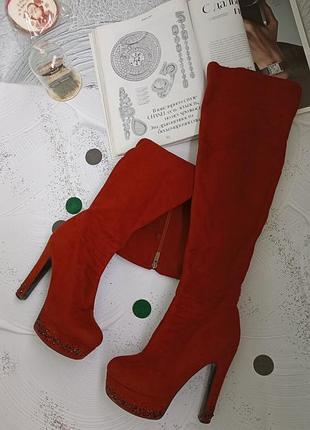 Женские замшевые деми ботфорты со стразами турция ❤️‍🔥