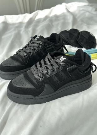 Крутые женские кроссовки adidas forum low x bad bunny black чёрные унисекс 36-45 р