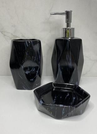 Набір аксесуарів для ванної кімнати 3 предмети чорний мармур bona di 851-318
