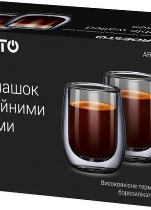 Набор стаканов с двойными стенками для еспресо 80 мл 2 шт h-7,3 см боросиликатное стекло ardesto ar2608g2 фото