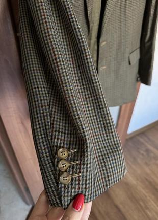 Стильный итальянский шерстяной винтажный пиджак гусиная лапка размер л zara в клетку5 фото