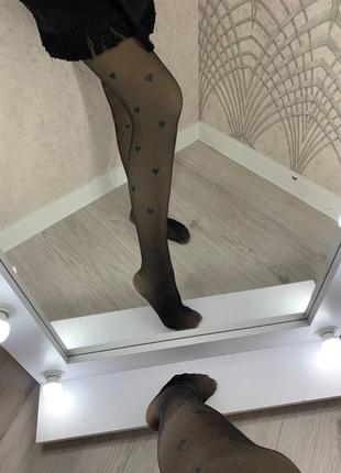 Теплые зимние колготы/колготки в сердечки на меху меха. имитация капроновых колгот