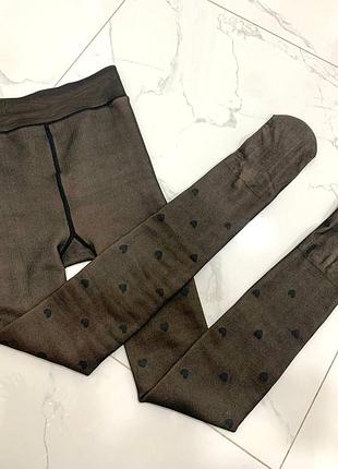 Теплые зимние колготы/колготки в сердечки на меху меха. имитация капроновых колгот