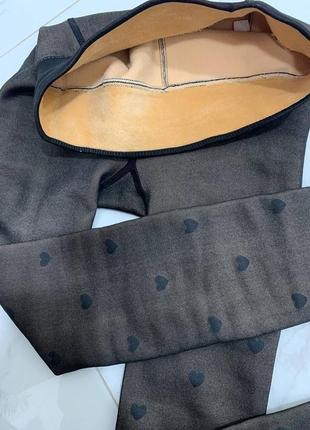 Теплые зимние колготы/колготки в сердечки на меху меха. имитация капроновых колгот