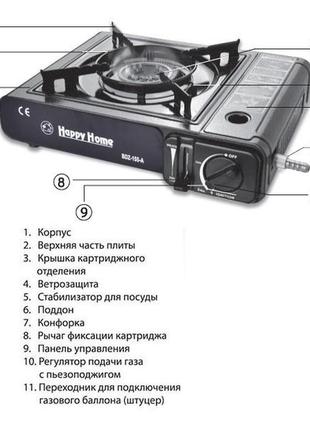 Портативна туристична газова плита з п'єзопідпалом happy home bdz-155-a/1021 з пластиком під балоновим3 фото