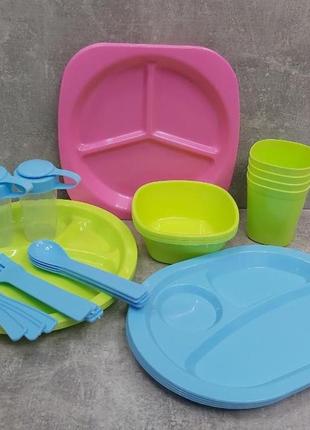 Набір пластикового посуду для пікніка 36 предметів stenson 86497