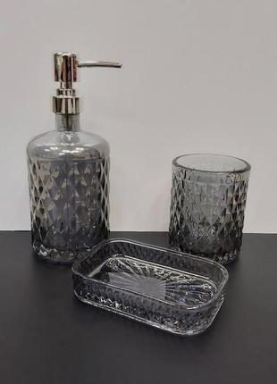Набор аксессуаров для ванной комнаты стеклянный "аргайл графит" 3 пр s&t 888-157