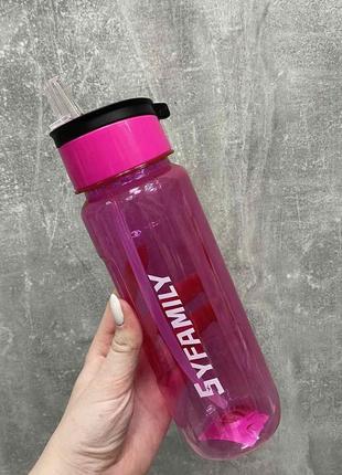Пляшка для води пластикова з трубочкою 1 л stenson ww00649 рожева2 фото