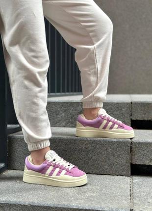 Классные женские кроссовки adidas campus x bad bunny purple cream сиреневые4 фото