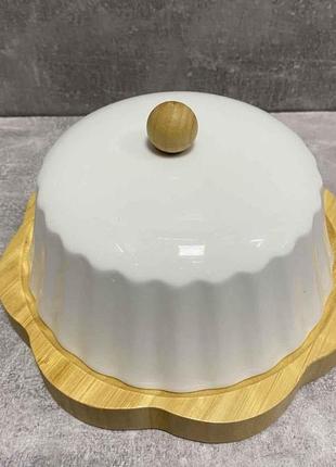 Тарелка бамбуковая с фарфоровой крышкой для пироженных, сыра, масла bona di 289-3921 фото