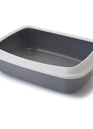 Лоток туалет з бортиком для котів savic iriz cat litter tray 42 x 31 x 12.5 см сірий (5411388026318)