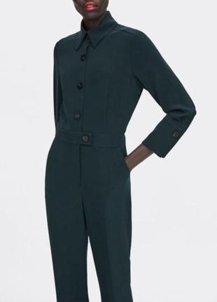 Zara комбинезон на пуговицах изумрудно-зеленый женский комбинезон💚9 фото