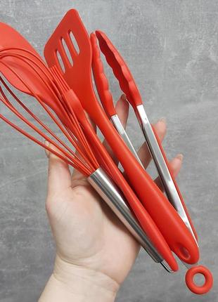 Набор кухонных принадлежностей силиконовый 5 предметов красный a-plus 19622 фото