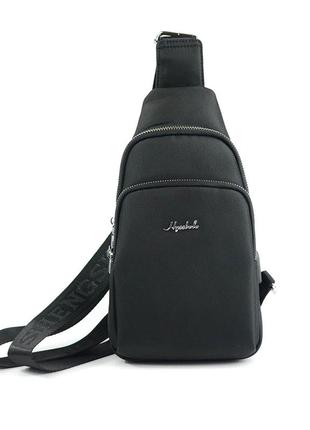 Чорний текстильний чоловічий рюкзак слінг, нейлонова молодіжна сумка через плече1 фото