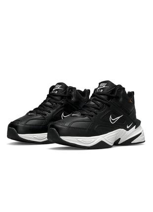 Зимние мужские кроссовки nike m2k tekno mid black white fur