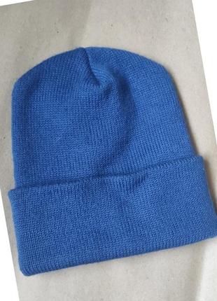 Тепла вовняна шапка біні.синя шапка.