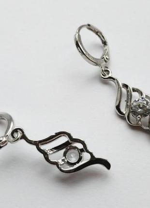 Сережки підвіски срібні підвіска з каменем фіанітом камінцем діамантом сріблясті4 фото