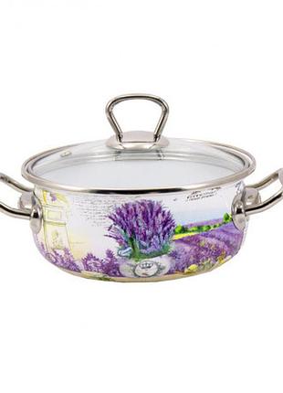 Каструля емальована 1,5 літра лаванда d-16 см interos 16707-1,5 itr