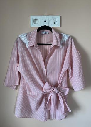 Блуза сорочка рожева в полоску