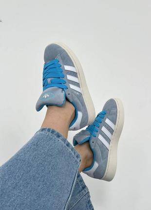 🔥 adidas campus blue кроссовки голубые серые натуральная замша нубук4 фото