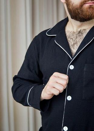 Чоловіча піжама комплект для сну сорочка штани 405 чорний7 фото