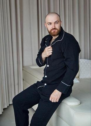 Чоловіча піжама комплект для сну сорочка штани 405 чорний3 фото
