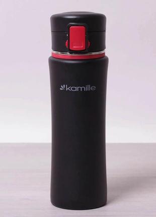 Термос-пляшка kamille 500 мл спортивний із неіржавкої сталі чорний/червоний км-2066