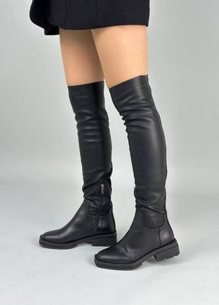 Ботфорты чулки женские кожаные черные зимние