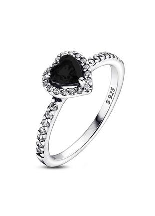 Серебряная кольца черное сердце1 фото