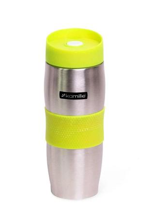 Термокухоль 380 мл kamille з неіржавкої сталі tpr-накладка сріблястий/салатовий км-2053