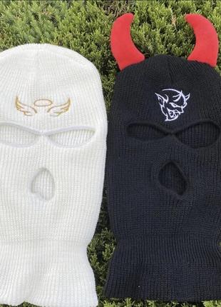 Балаклава с вышивкой демон ( с рогами ) готика гранж